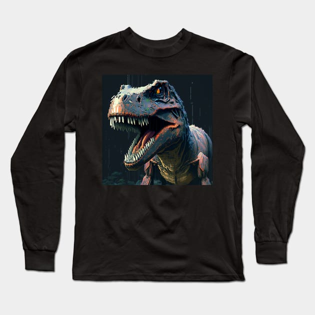 Tyrannosaurus rex pixelated Long Sleeve T-Shirt by Buff Geeks Art